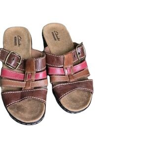 Clarks Collection Strappy Leather Comfort Sandals Brown Red Size 7
